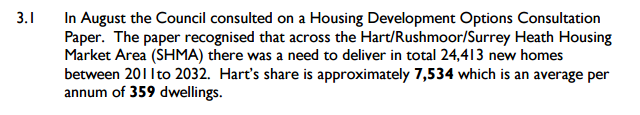 Hart District Council Housing Requirement from Cabinet Meeting November 2014 or Local Plan; SHMA