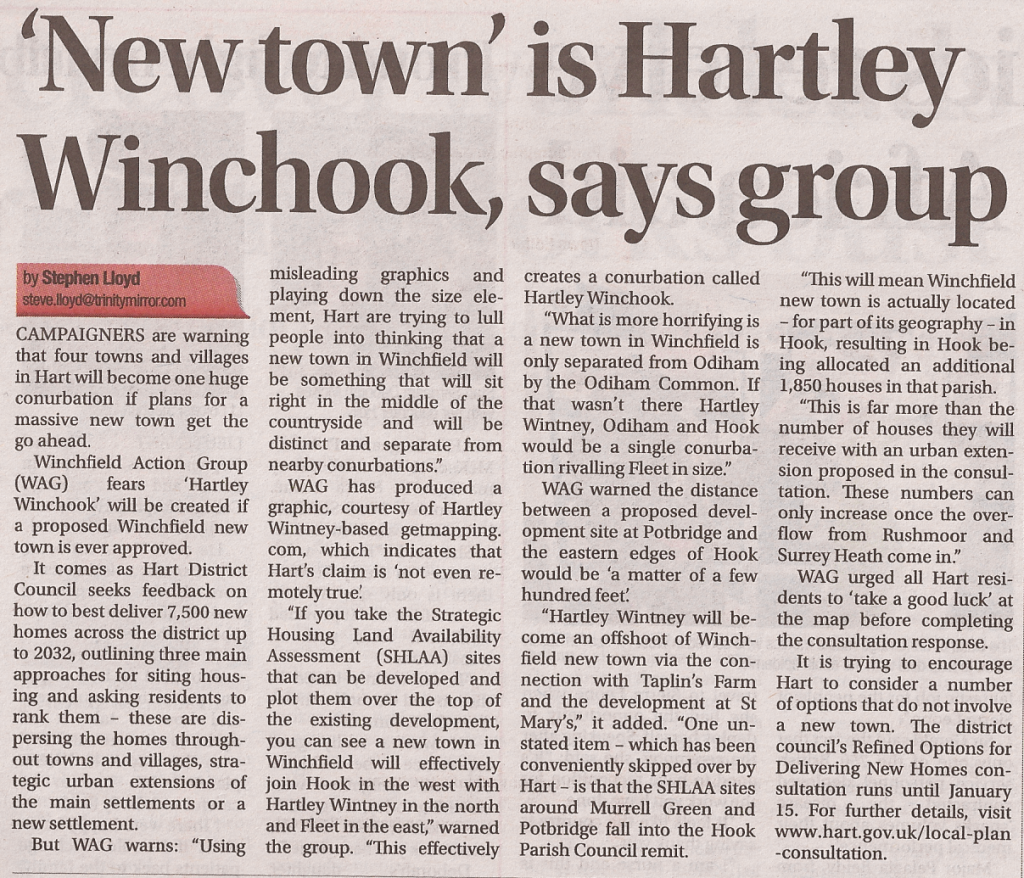 New town is Hartley Winchook say Winchfield Action Group