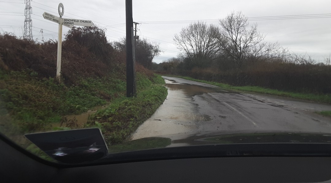 Flood at Station Road Winchfield.   3 January 2016. 
