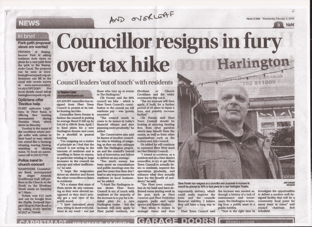 Hart Council Cabinet Member Steve Forster Resigns from Fleet Town Council