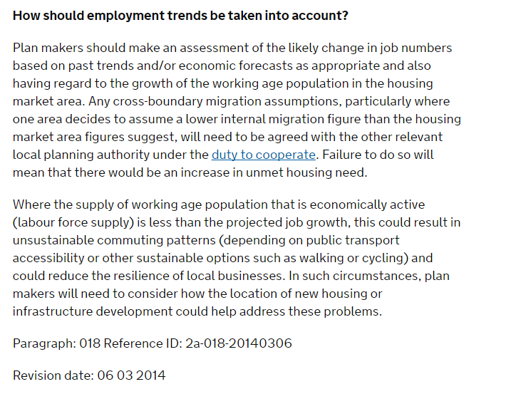 How should employment trends be taken into account NPPG Para 018 Ref 2a-018-20140306