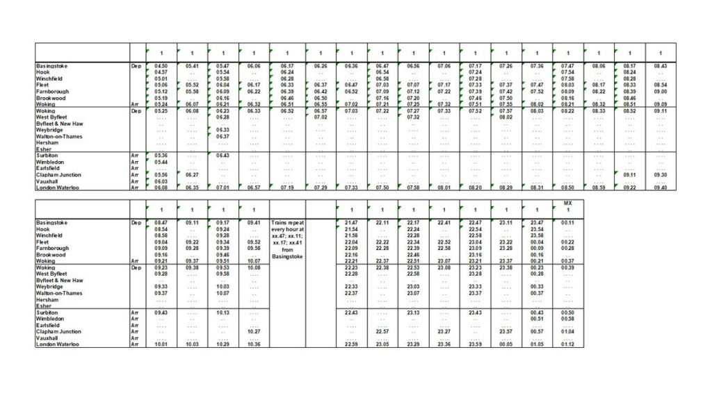 Proposed South West Railway (SWR) Hook and Winchfield to London timetable