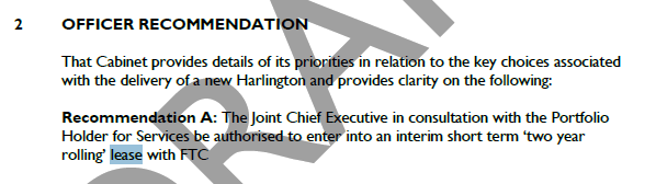HDC FTC short term rolling lease for Harlington Centre. Harlington Horror Show