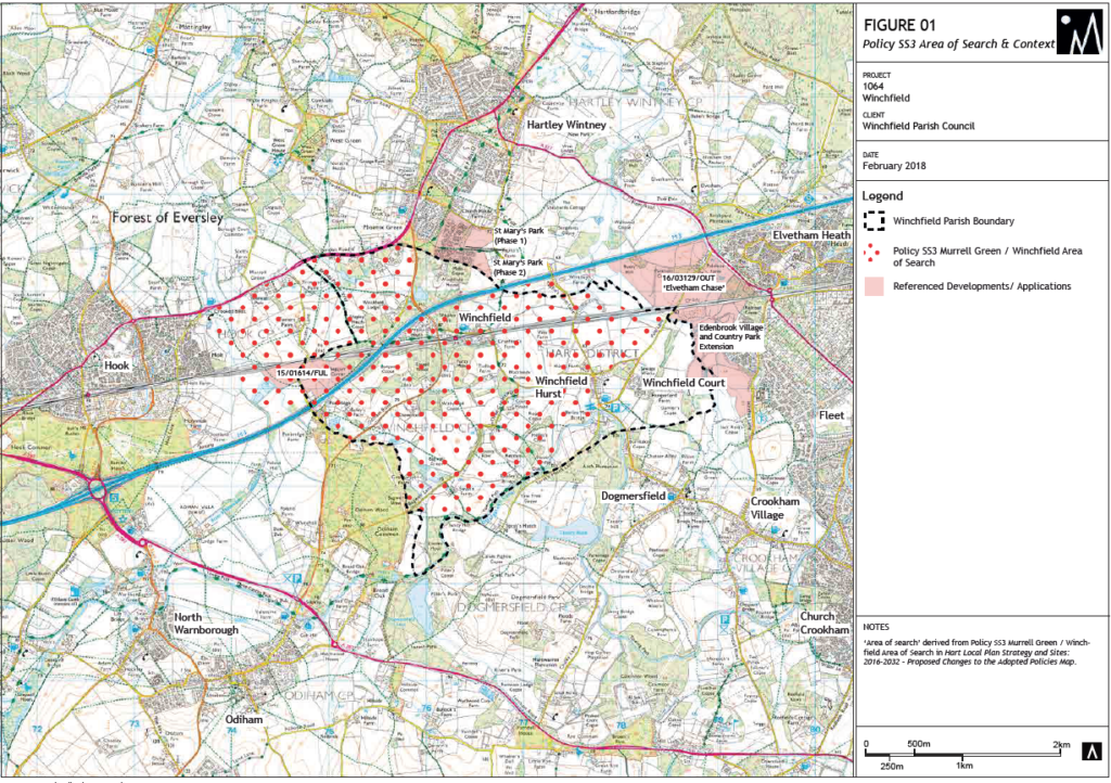Figure 1 Winchfield New Town Area of Search and Context