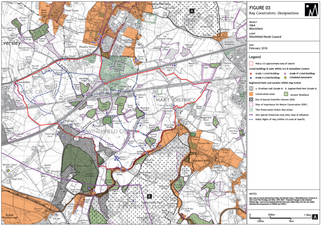 Figure 3 Winchfield New Town Key Constraints Designations