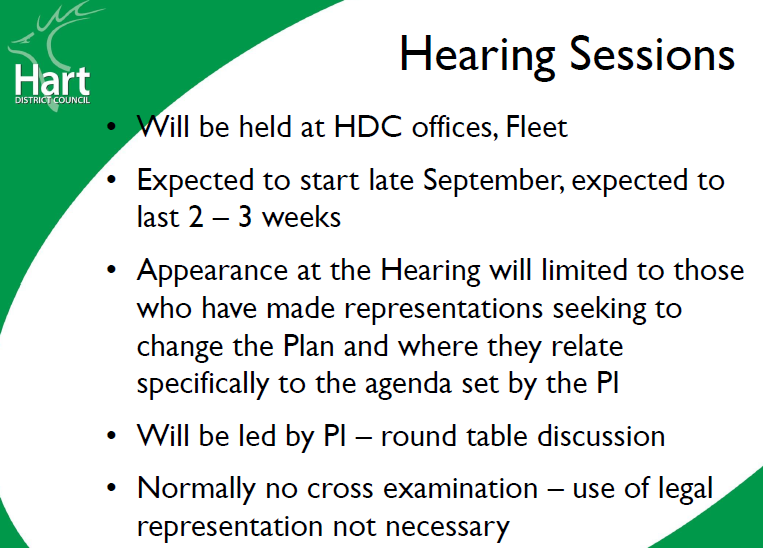 Hart Local Plan Examination Briefing 12 June 2018 - Hearing Sessions