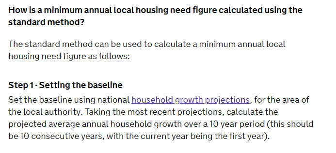 Planning guidance setting the baseline using national household growth projections