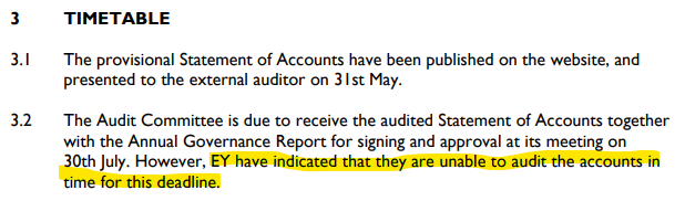 EY unable to audit accounts by deadline