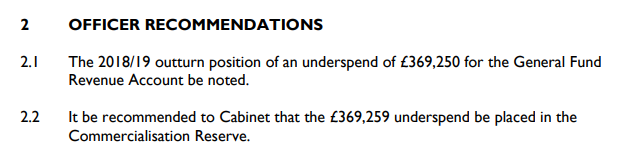 Recommended underspend of £369K.