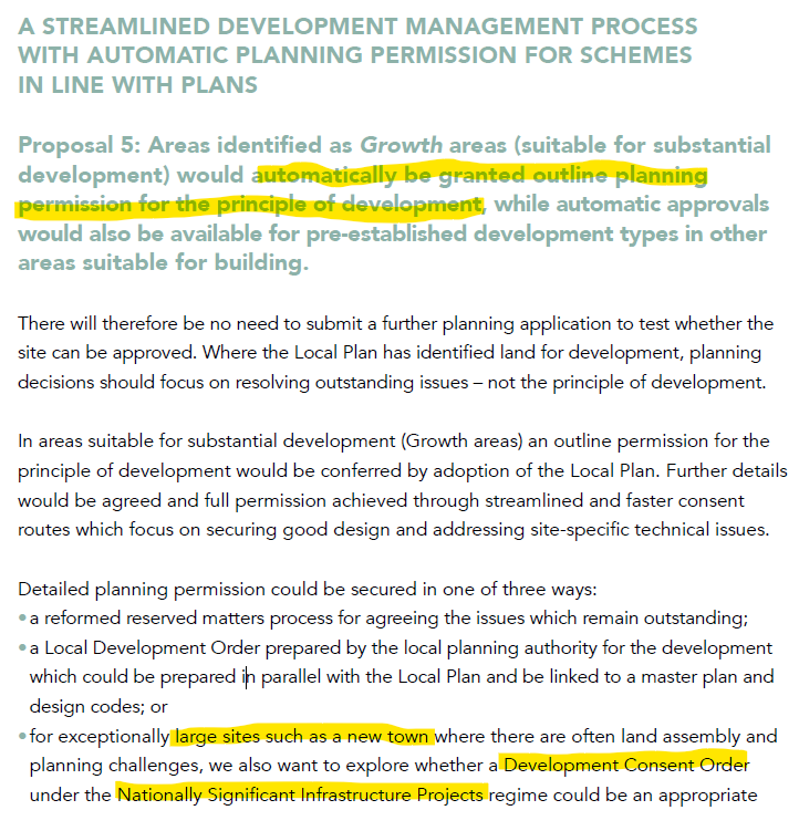 Planning for the future consultation: Automatic permission in principle and development consent orders for new towns