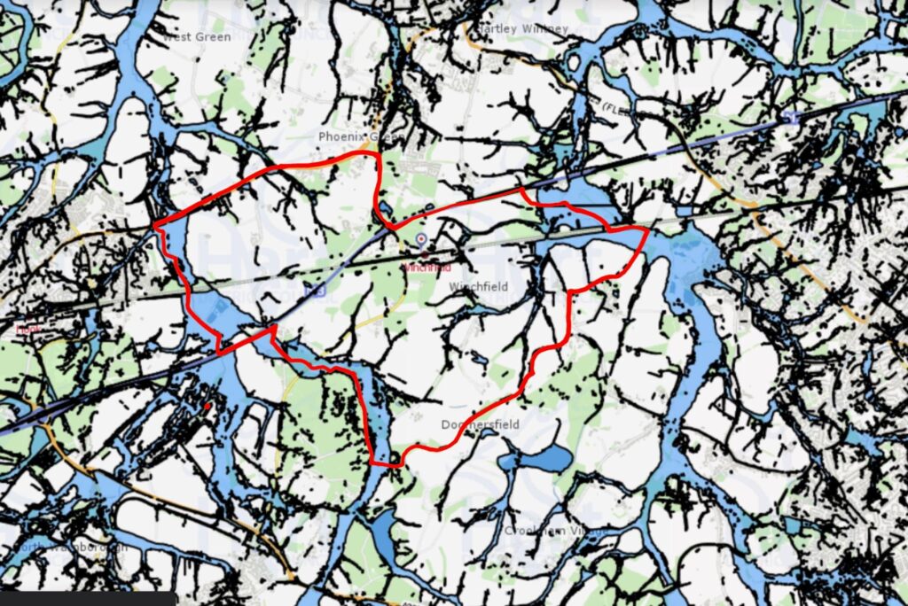 Shapley Heath Surface Water Flood Risk from Hart Council Maps