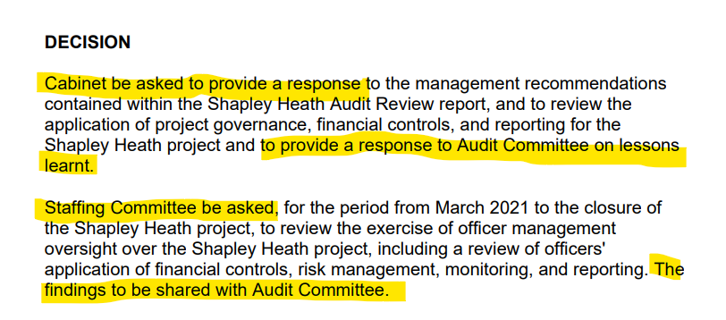 Audit Committee Meeting Decision About Shapley Heath Follow Up